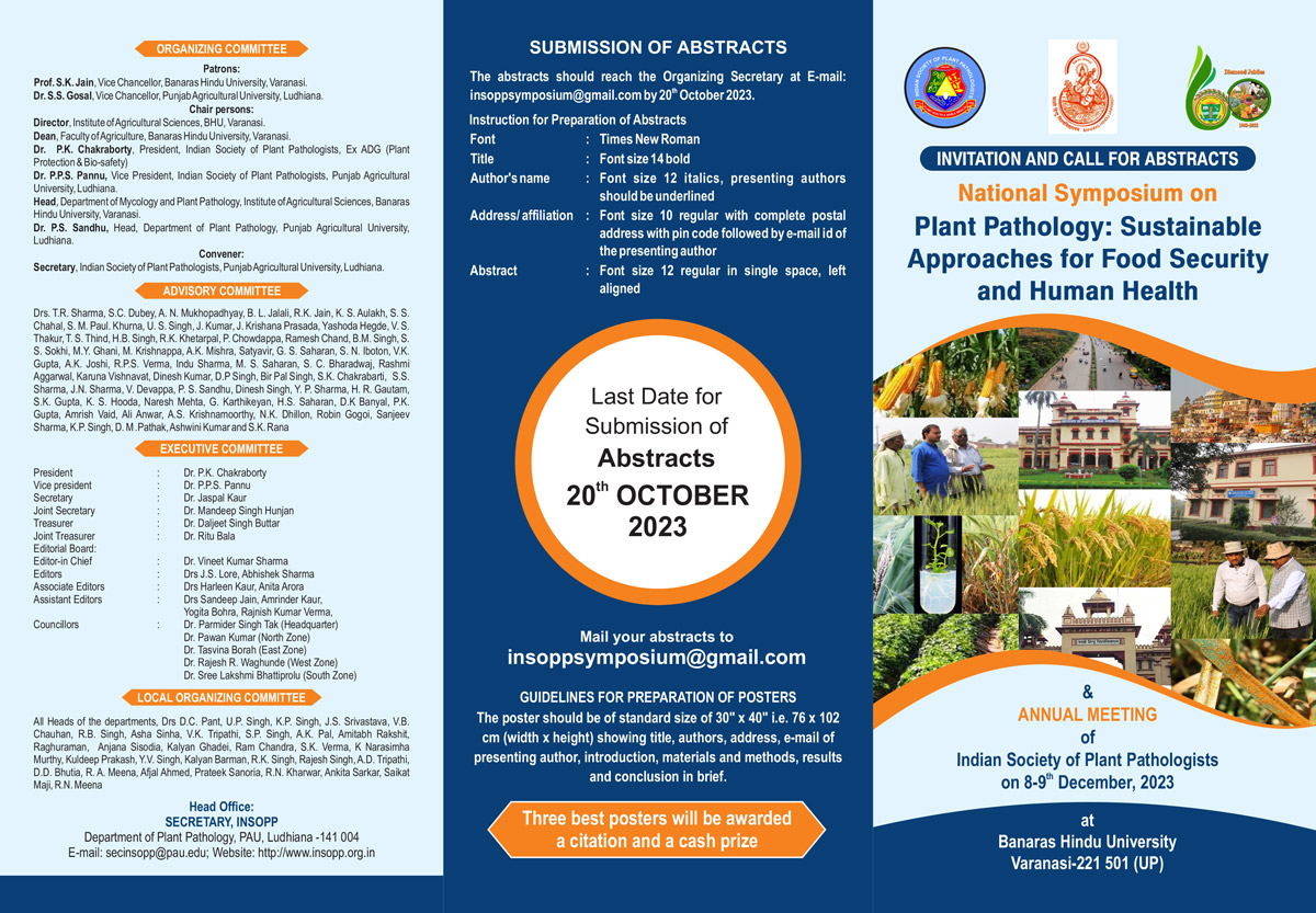 National Symposium on Plant Pathology: Sustainable Approaches for Food Security and Human Health on 8-9 December, 2023 at Banaras Hindu University